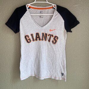 Nike Women's L SF Giants Vneck Tshirt Black Orange Gray
